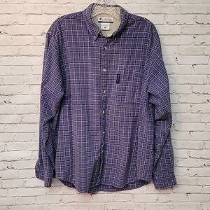 Columbia Men's Blue Plaid Flannel, Long-Sleeved, Button-Down Shirt, Size Large.